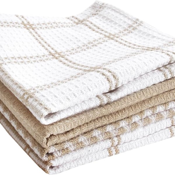 Premium Waffle Dish Cloths: Highly Absorbent, Super Soft Long Lasting - 100% Cotton, 12"x13" Flat Waffle Dish Towel for Cleaning & Drying Dishes, (4-Pack), Sand