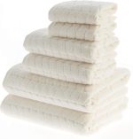 Turkish Bath Towels, Soft Plush Jacquard Luxury Bath Towels, Quick Dry Towel Set (Cream, 6 pcs Towel Set)
