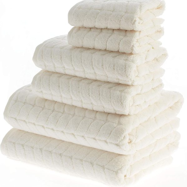 Turkish Bath Towels, Soft Plush Jacquard Luxury Bath Towels, Quick Dry Towel Set (Cream, 6 pcs Towel Set)