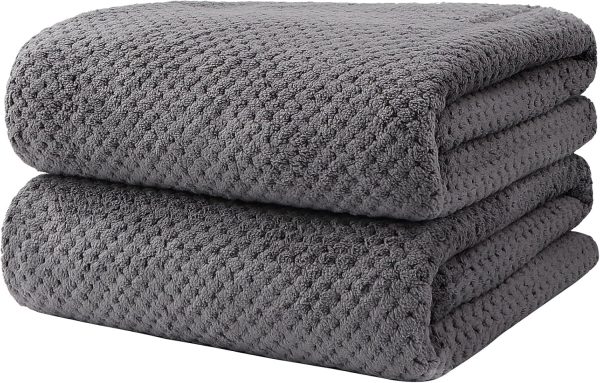 Bath Towels Pack of 2, (27 x 54 Inches)  Ultra Soft Highly Absorbent Bath Towel Set, Lightweight and Quick Drying Towels for Body, Sport, Yoga, SPA, Fitness, Grey