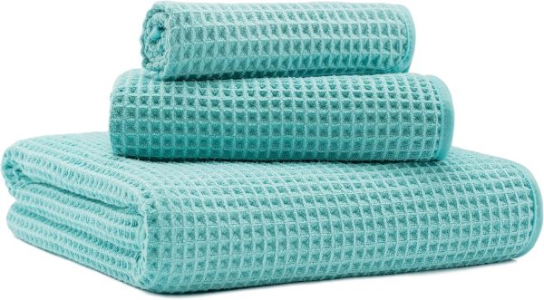 New  Waffle Bath Towels, 3 Pieces, Oversized, Soft, Absorbent, Fast Drying, Lint Free, Includes Bath, Face and Hand Towels