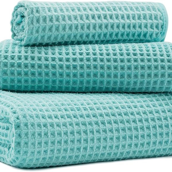 New  Waffle Bath Towels, 3 Pieces, Oversized, Soft, Absorbent, Fast Drying, Lint Free, Includes Bath, Face and Hand Towels