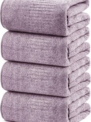 Bath Towels 4 Pack Large Bathroom Bamboo Viscose Towels 35” x 63” Plush Soft Bath Towel for Shower Extra Absorbent Jumbo Bath Sheet - Multipurpose Use as Sports, Travel, Fitness, Yoga (Purple)