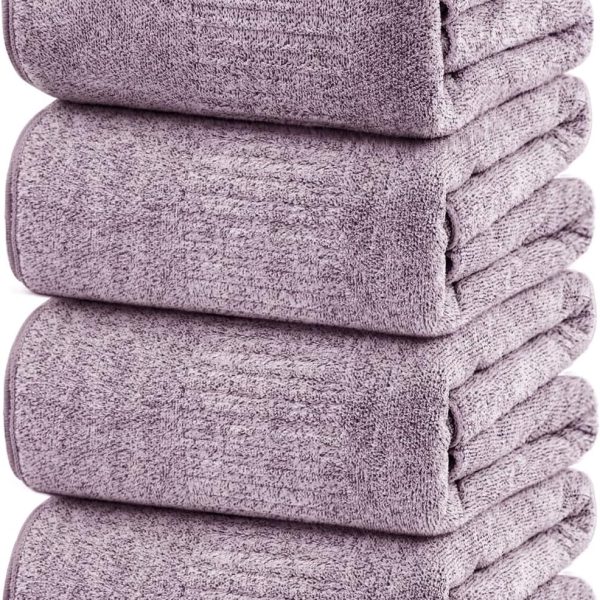 Bath Towels 4 Pack Large Bathroom Bamboo Viscose Towels 35” x 63” Plush Soft Bath Towel for Shower Extra Absorbent Jumbo Bath Sheet - Multipurpose Use as Sports, Travel, Fitness, Yoga (Purple)