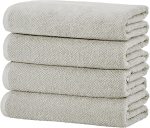 Grey Bath Towels - 100% Cotton 4 Pack 54x27 Bath Towel Set - Absorbent, Quick-Drying, Durable Towels for Bathroom Decor - Low-Twist, Two-Ply Fis (Light Grey)