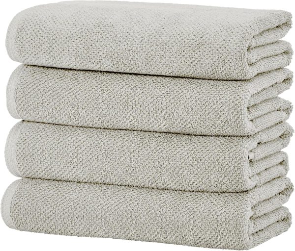 Grey Bath Towels - 100% Cotton 4 Pack 54x27 Bath Towel Set - Absorbent, Quick-Drying, Durable Towels for Bathroom Decor - Low-Twist, Two-Ply Fis (Light Grey)
