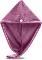 Hair Towel Wrap, Hair Turban Towel Super Absorbent Twist Turban Dry Hair Caps with Buttons Bath Loop Fasten Salon Dry Hair Hat