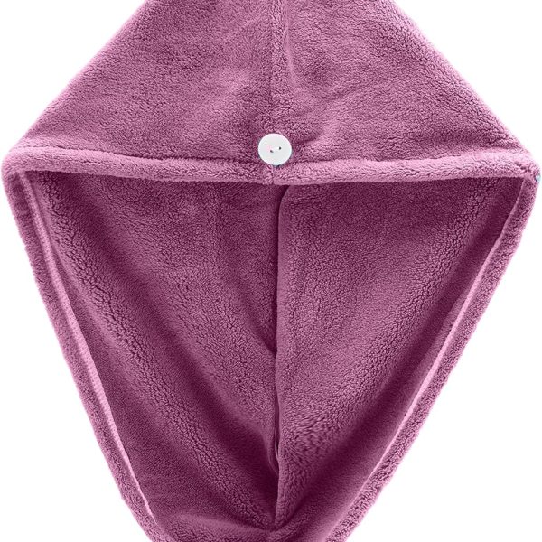 Hair Towel Wrap, Hair Turban Towel Super Absorbent Twist Turban Dry Hair Caps with Buttons Bath Loop Fasten Salon Dry Hair Hat