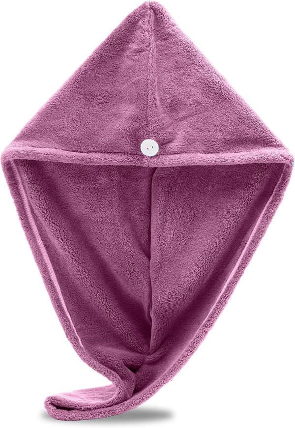 Hair Towel Wrap, Hair Turban Towel Super Absorbent Twist Turban Dry Hair Caps with Buttons Bath Loop Fasten Salon Dry Hair Hat