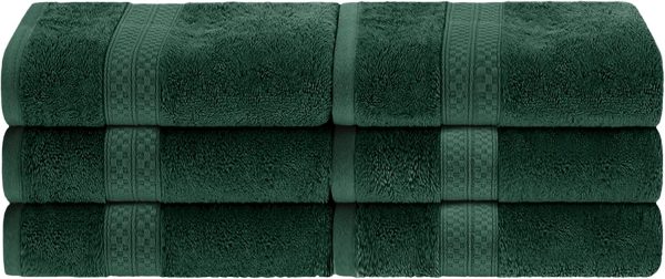 Rayon from Bamboo Cotton Blend Hand Towel Set, Ideal for Bathroom, Guest Bath, Gym, Spa, Bathroom, Kitchen Decor, Home Essentials, Includes; 6 Hand Towels, 16” x 30", Hunter Green
