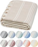 Organic Turkish Cotton Ultra Soft Bath Towel - Luxury Oversized Peshtemal for Bathroom, Bath Sheet - Lightweight Quick-Drying Beach Towel - Prewashed, Diamond Weave, 71x36'', White-Beige