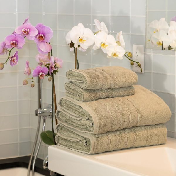 Luxury Turkish 4pc XL Towel Set 35X70 16X30 Seagrass Green 700 GSM Bamboo Viscose & Aegean Turkish Combed Cotton