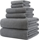 Oversize, 60 x 30 in., Quick Dry Lint Free Bath Towel Set, 6 Piece (Gray, Waffle Weave)