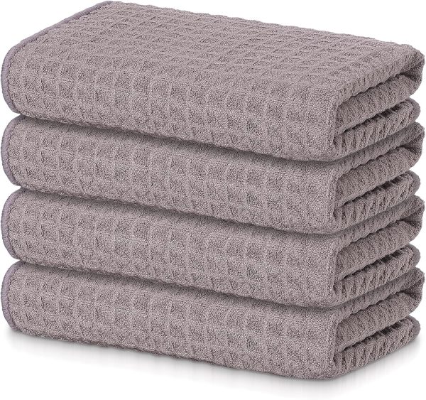 Premium  Waffle Weave Kitchen Towels, 16 x 28 Inch Ultra Absorbent and Solid Color Dish Towels, 4 Pack, Coffce