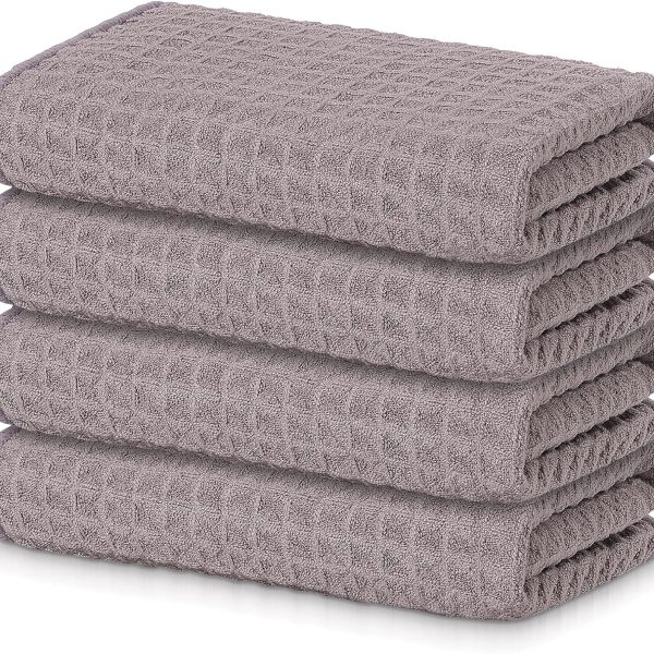 Premium  Waffle Weave Kitchen Towels, 16 x 28 Inch Ultra Absorbent and Solid Color Dish Towels, 4 Pack, Coffce