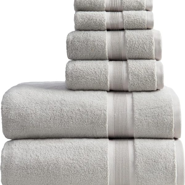 Luxury Bamboo Rayon Bath Towel Set 6 Piece Set | 35% Bamboo Rayon - 65% Cotton | Absorbent Quick-Dry Towels for Bathroom | Oeko-TEX Standard 100 Cotton | Grey