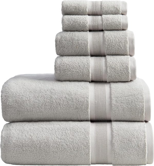 Luxury Bamboo Rayon Bath Towel Set 6 Piece Set | 35% Bamboo Rayon - 65% Cotton | Absorbent Quick-Dry Towels for Bathroom | Oeko-TEX Standard 100 Cotton | Grey