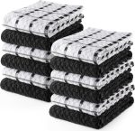 - Kitchen Towels 12 Pack, 15 x 25 Inches, 100% Ring Spun Cotton Super Soft and Absorbent Linen Dish, Tea and Bar Towels Set, Black