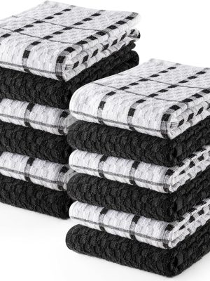 - Kitchen Towels 12 Pack, 15 x 25 Inches, 100% Ring Spun Cotton Super Soft and Absorbent Linen Dish, Tea and Bar Towels Set, Black