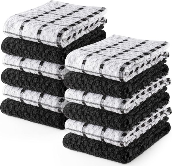 - Kitchen Towels 12 Pack, 15 x 25 Inches, 100% Ring Spun Cotton Super Soft and Absorbent Linen Dish, Tea and Bar Towels Set, Black