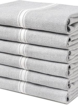 100% Cotton Kitchen Towels Set - 6 Pack Kitchen Dish Towels, Soft & Durable Size 14"x25", Good for Polishing Silverware, Cleaning Ceramic Countertops, Machine Washable - Grey Chambray