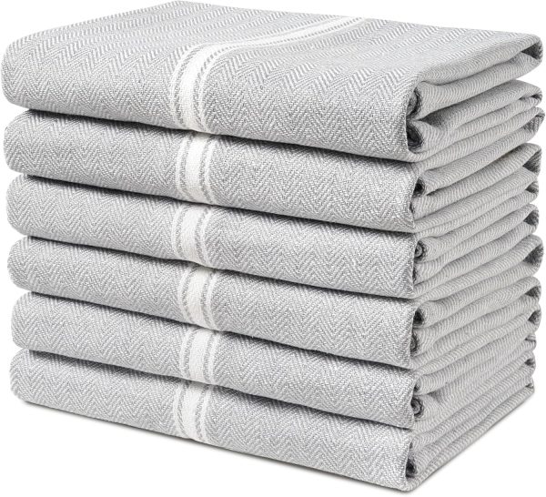 100% Cotton Kitchen Towels Set - 6 Pack Kitchen Dish Towels, Soft & Durable Size 14"x25", Good for Polishing Silverware, Cleaning Ceramic Countertops, Machine Washable - Grey Chambray