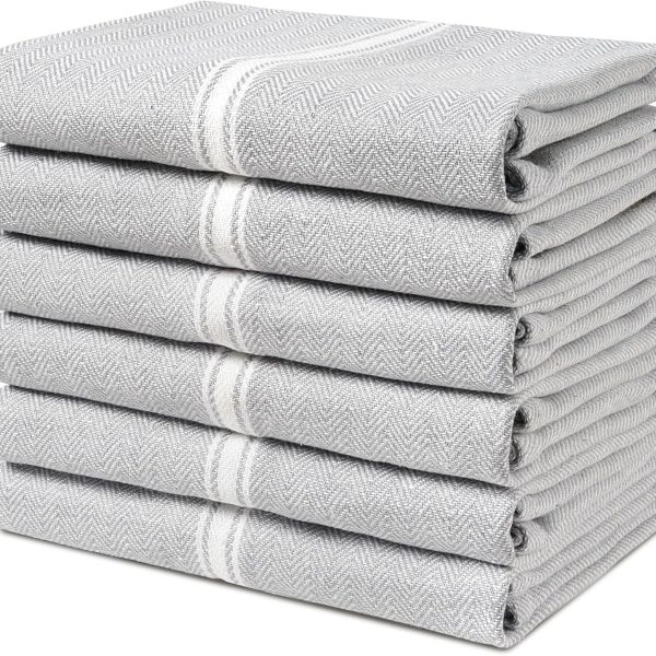 100% Cotton Kitchen Towels Set - 6 Pack Kitchen Dish Towels, Soft & Durable Size 14"x25", Good for Polishing Silverware, Cleaning Ceramic Countertops, Machine Washable - Grey Chambray