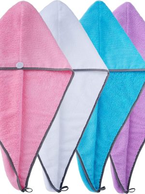 Hair Turban Wrap Drying Towel, 12 x 28 in, 4 Pack (Blue,Pink,Purple,White)
