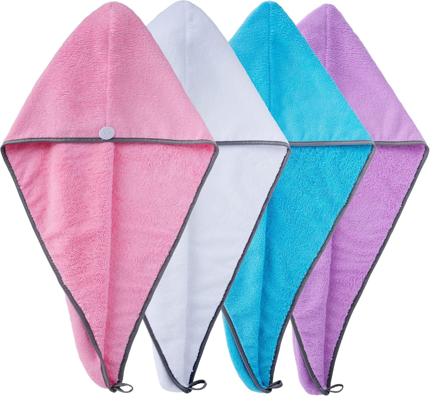 Hair Turban Wrap Drying Towel, 12 x 28 in, 4 Pack (Blue,Pink,Purple,White)