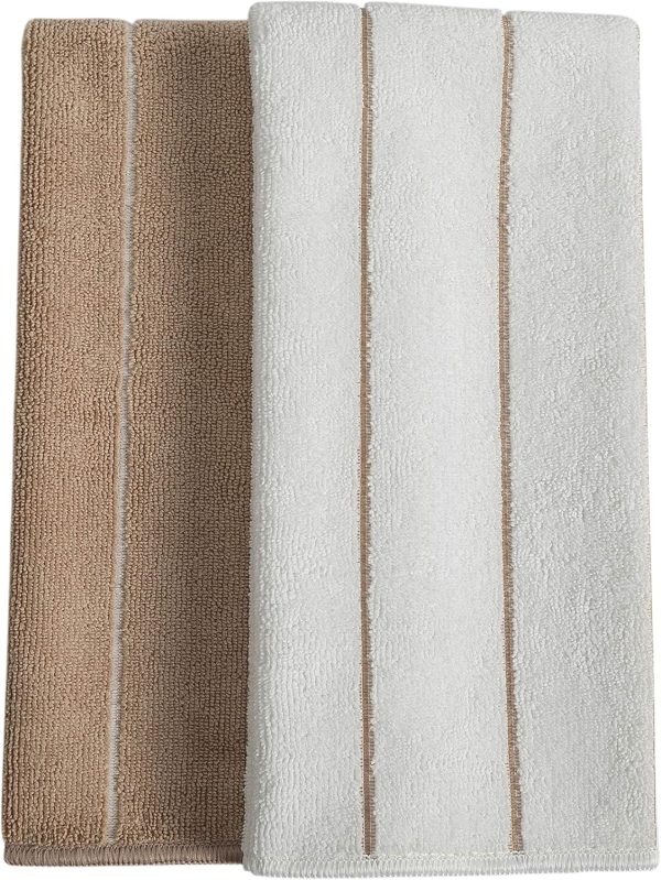 Kitchen Towels - Super Absorbent, Soft and Solid Color Dish Towels, 8 Pack (Stripe Designed Brown and White Colors), 26 x 18 Inch