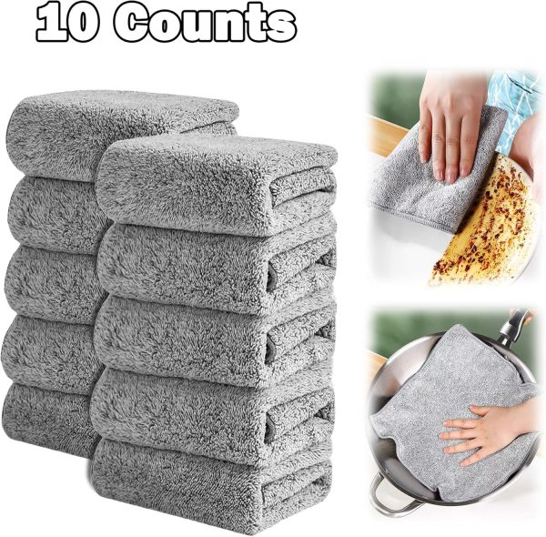 10 Pcs  Cleaning Cloth, Ultra Absorbent Bamboo Charcoal  Towels, Reusable Premium Cloths for Cleaning Kitchen Grime and Liquid, Car Washing Cloth Quick Drying