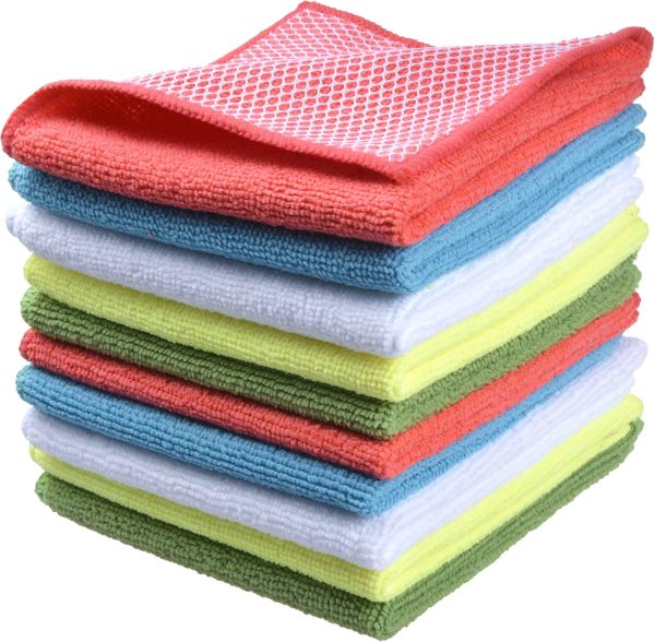 Dish Cloth for Washing Dishes Dish Rags Best Kitchen Washcloth Cleaning Cloths with Poly Scour Side 5 Color Assorted 12inchx12inch 10pack