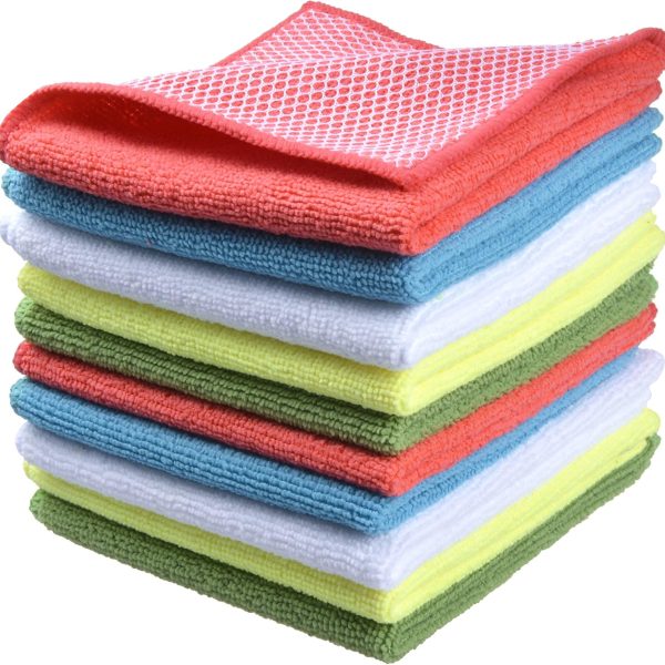 Dish Cloth for Washing Dishes Dish Rags Best Kitchen Washcloth Cleaning Cloths with Poly Scour Side 5 Color Assorted 12inchx12inch 10pack