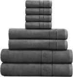 Ultra Soft Luxury Bamboo Viscose Cotton Bath Towel Set 8 Piece Towels 600 GSM 2 Bath Towels 2 Hand Towels and 4 Washcloths (Dark Grey, 8)