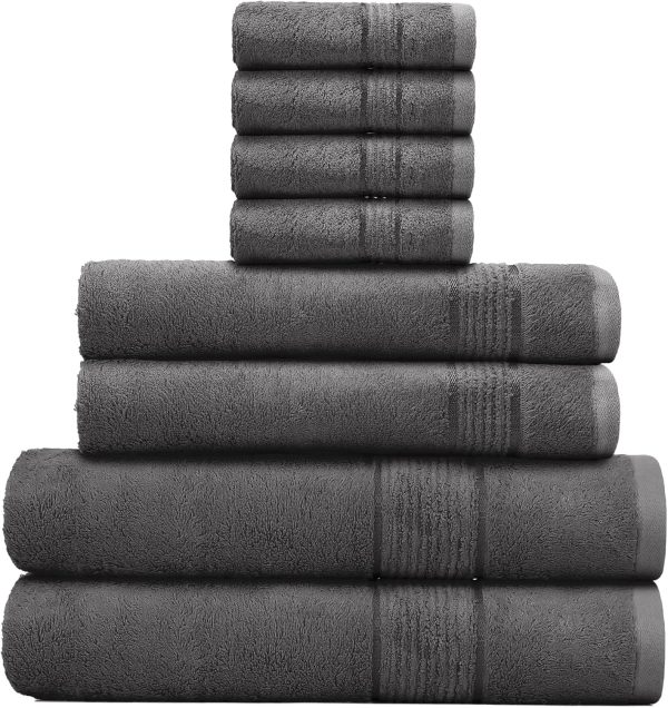 Ultra Soft Luxury Bamboo Viscose Cotton Bath Towel Set 8 Piece Towels 600 GSM 2 Bath Towels 2 Hand Towels and 4 Washcloths (Dark Grey, 8)